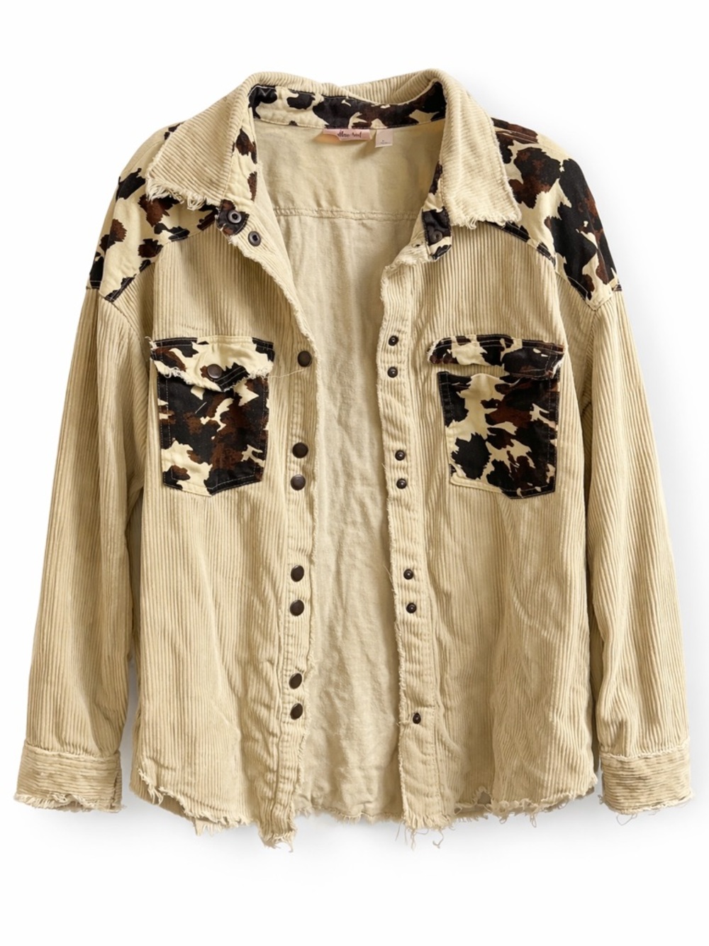 Willow Beige Corduroy Utility Jacket with Brown & Black Spot Accents